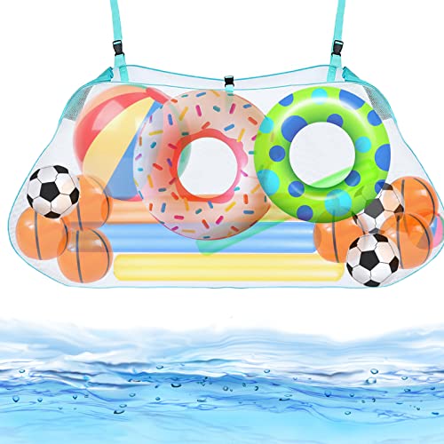 Pool Floats Storage Bag, Foldable Swimming Pool Hanging Mesh Organizer for Balls,Floats,Water Inflatable Toys and Other Pool Accessories, Green
