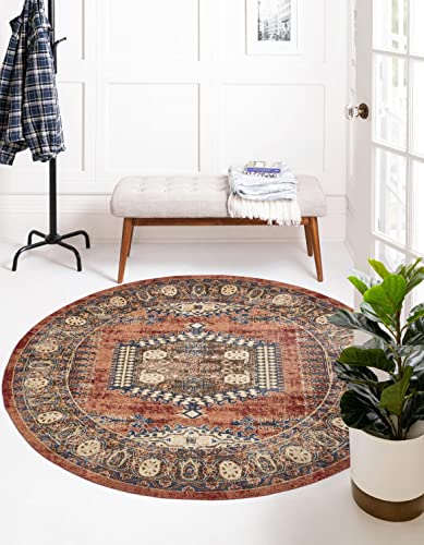 Unique Loom Utopia Collection Area Rug - Larissa (6' 1" Round, Terracotta/ Blue)