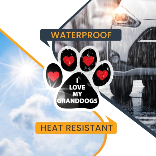 Image of I Love My Granddogs Pawprint Car Magnet 5 Inch 2 Pack, Dog Lover Gift | Heavy duty magnetic decal for car, truck, SUV or fridge, full color UV printed