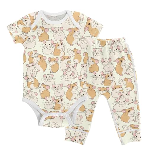 vvfelixl Cute Hamsters Huddle Together Baby Layette Sets,Baby Bodysuits Set Unisex Short Sleeve Babys Pants Sets 9-12M