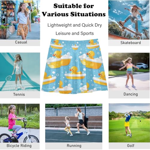 visesunny Girl's Golf Skirt Athletic Baby Yellow Duck Bathtub Tennis Skort Sport Activewear with Double Layer Pockets4