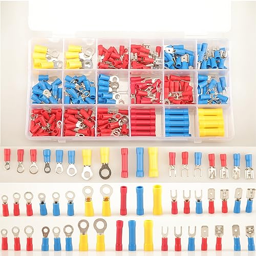 Image of 300pcs 18 Types Crimp Connectors, Ring Spade Fork Butt Wire Connectors Kit, 6.3mm Male and Female Spade Connector kit, Quick Disconnect Crimp Terminals Electrical Connectors, Electrical Terminals