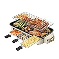 OVENTE 2-in-1 Electric Indoor Grill, 1500W Smokeless Korean BBQ Griddle with Non-Stick Removable Cooking Plate, 3 Raclette Cheese Pans, Adjustable Temperature Control, Dishwasher Safe, Beige BQR1502B