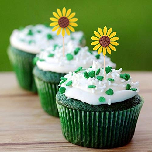 Penta Angel 24Pcs Sunflower Cupcake Toppers Cute Yellow Flower Toothpicks Cake Food Fruit Picks For Summer Bridal Shower Wedding Birthday Party Decoration #TOP3