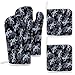 Salamandre Bleu Noir 4Pièces Ensembles Ensemble De Maniques De Gants De Four, Gants De Four Durables, Mitaines De Four pour La Cuisson,Le Micro-Ondes 14X30cm