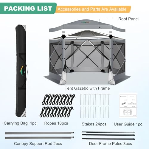 Image of COBIZI 12x12 FT Pop Up Canopy Extendable Tent, Gazebos On Clearance With Removable Roof, Screened In Gazebo,Screen Tents Portable carpas para patio for Outdoor Camping,Backyard, Garden, Grey(Upgraded)