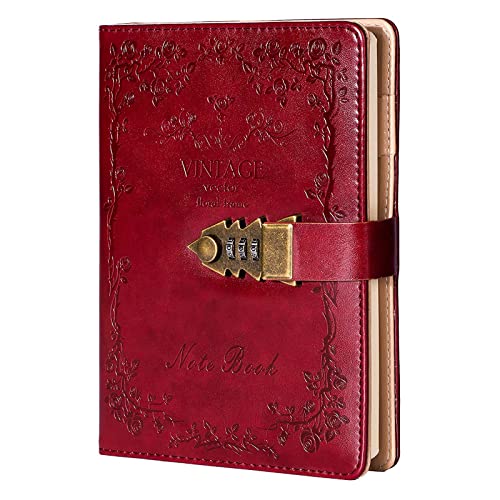 NectaRoy Cuaderno de Cuero PU Diario Planificado Organizador con Cerradura de Combinación, Bloc de...