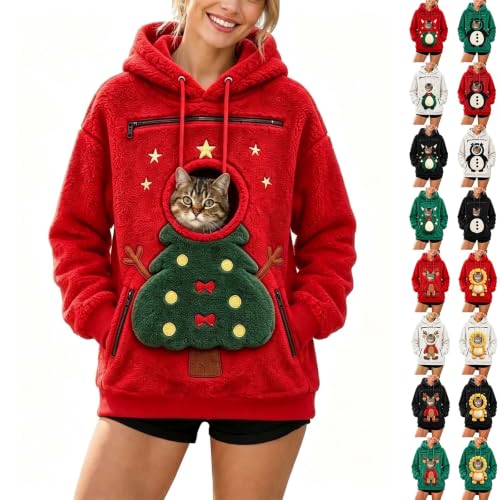 fartey Pet Pouch Hoodie for Women Christmas Fleece Hoodie Sweatshirt - image 1