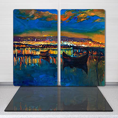 Tapis de découpe induction et plaque verre trempé 2x30x52cm paysage lac