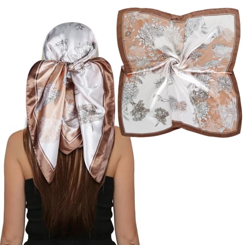 EXTREE Women's 35 inch Fashion Headscarf Silk Satin Scarf for Hair Wrapping at Night Bandana Square Scarf for Sleeping Alphabet Carriage Black