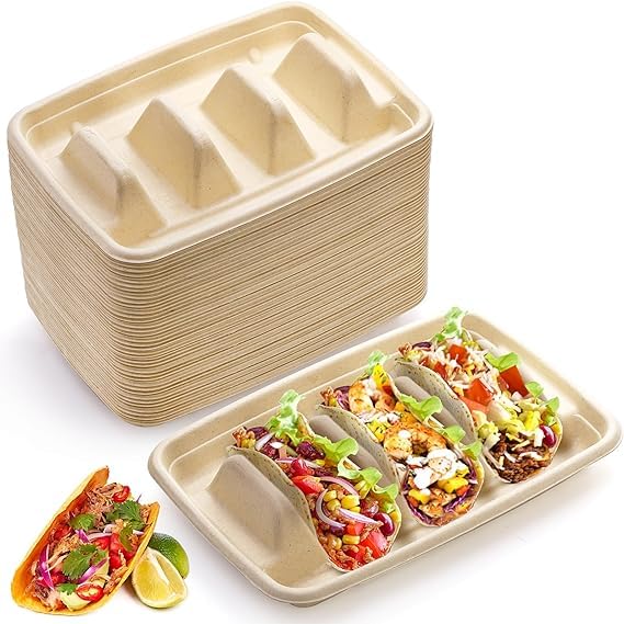 PacknWood 210TACINS3 Taco Insert for 3 Tacos PE Coating on Both Sides | Taco Insert for 3 Tacos | Disposable Taco Holder with 3 Dividers | Paper Taco Holder for Taco Parties - 1000 Pcs