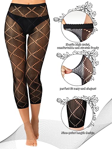 Yahenda 6 Pcs Footless Fishnet Tights for Women Fishnet Thigh High Stockings Lace Mesh Pantyhose Leggings for Halloween3
