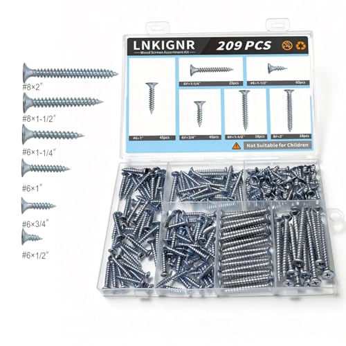 Kit surtido de tornillos cortos para madera de gabinete 6 tamaños (2", 1-1/2", 1-1/4", 1", 3/4", 1/2") miniatura 1