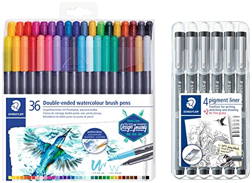 Feutres de coloriage aquarellables Staedtler double pointe avec pigment liner noir