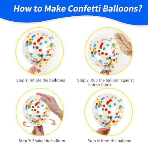 Image of RUBFAC Carnival Circus Balloon Kit, Red Yellow and Blue Primary Balloons 12in with Rainbow Confetti Balloons for Birthday Party Carnival Theme Back to School Party Decorations, 65pcs