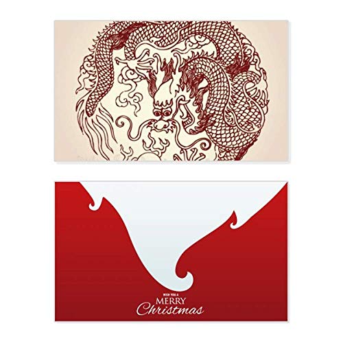 Carte de Noël vintage dragon chinois pour vœux originaux