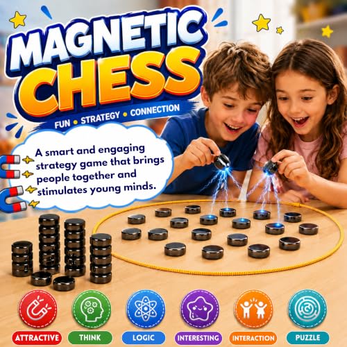 JOLIETOY Magnet Game with 32 Magnetic Stones & String, Magnetic Chess Game for Kids & Adults, Family Board Game, Travel Strategy Game with Storage Bag for Camping, Parties & Game Night - Image 2