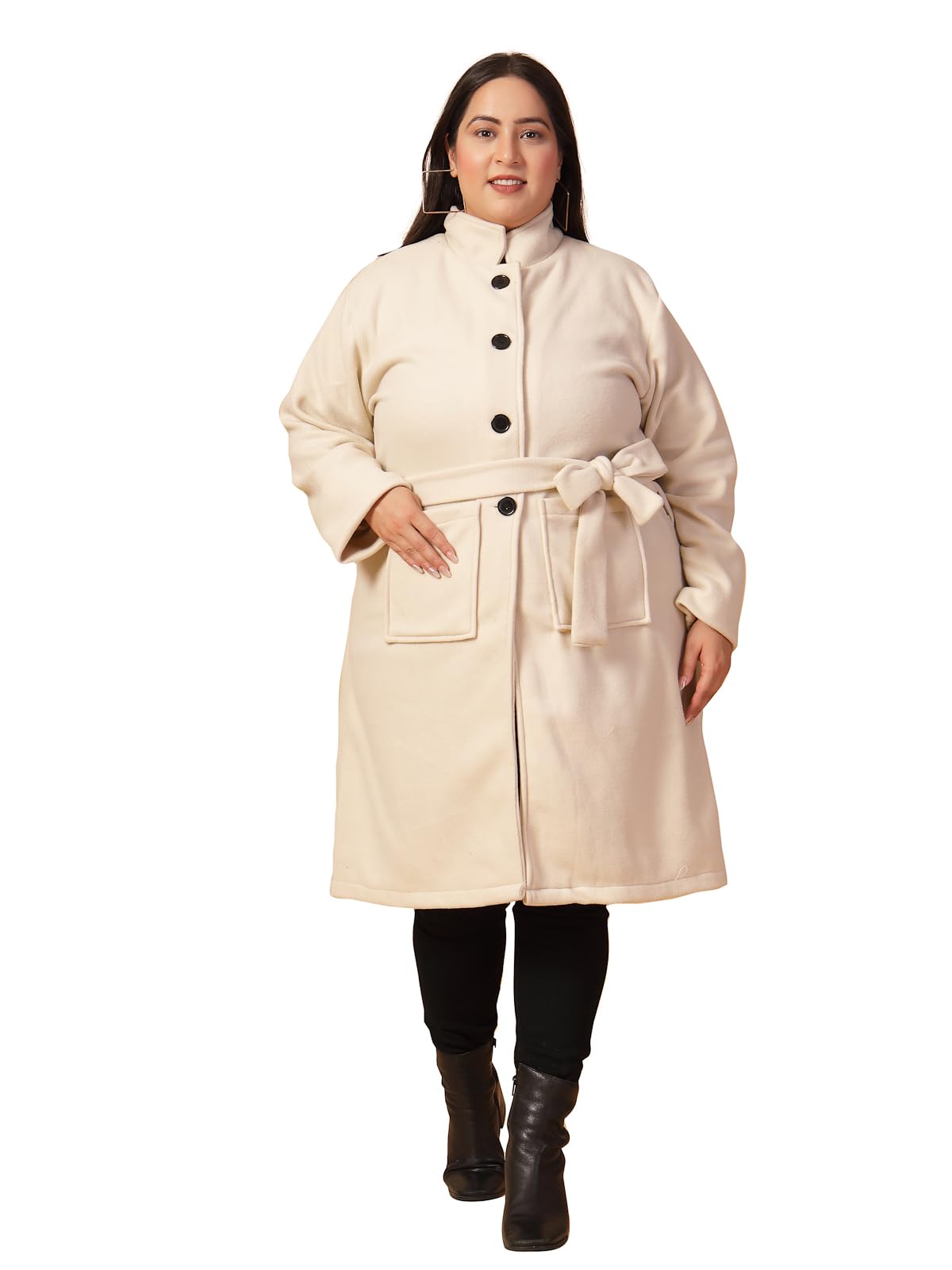 Cotton Full Sleeves Plus Size Long Overcoat for Women | Plus Size, Lapel Collar Women's Jacket | Winter Wear Over Coat for Women