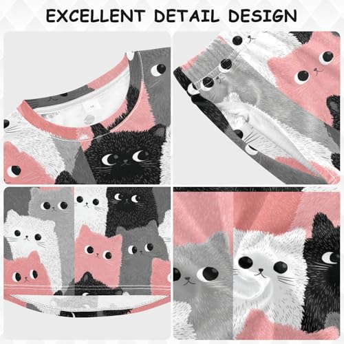 Long Sleeve Pajama Set for Girls Boys Kids,Black Red Cute Cats Comfy Nightwear Soft Loungewear,Family Matching PJs Underwear Set 6T3