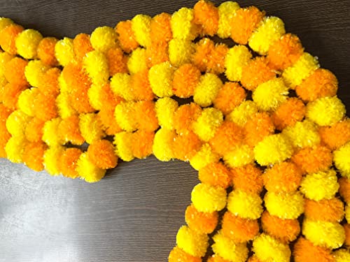 Image of Sphinx Artificial Marigold Flowers (Yellow and Light Orange, 5 Pieces), 49mm