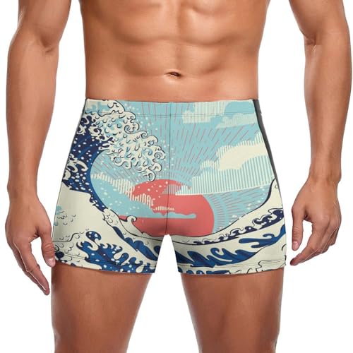 Swimming trunks boxer homme maillot de bain vagues bleu orange