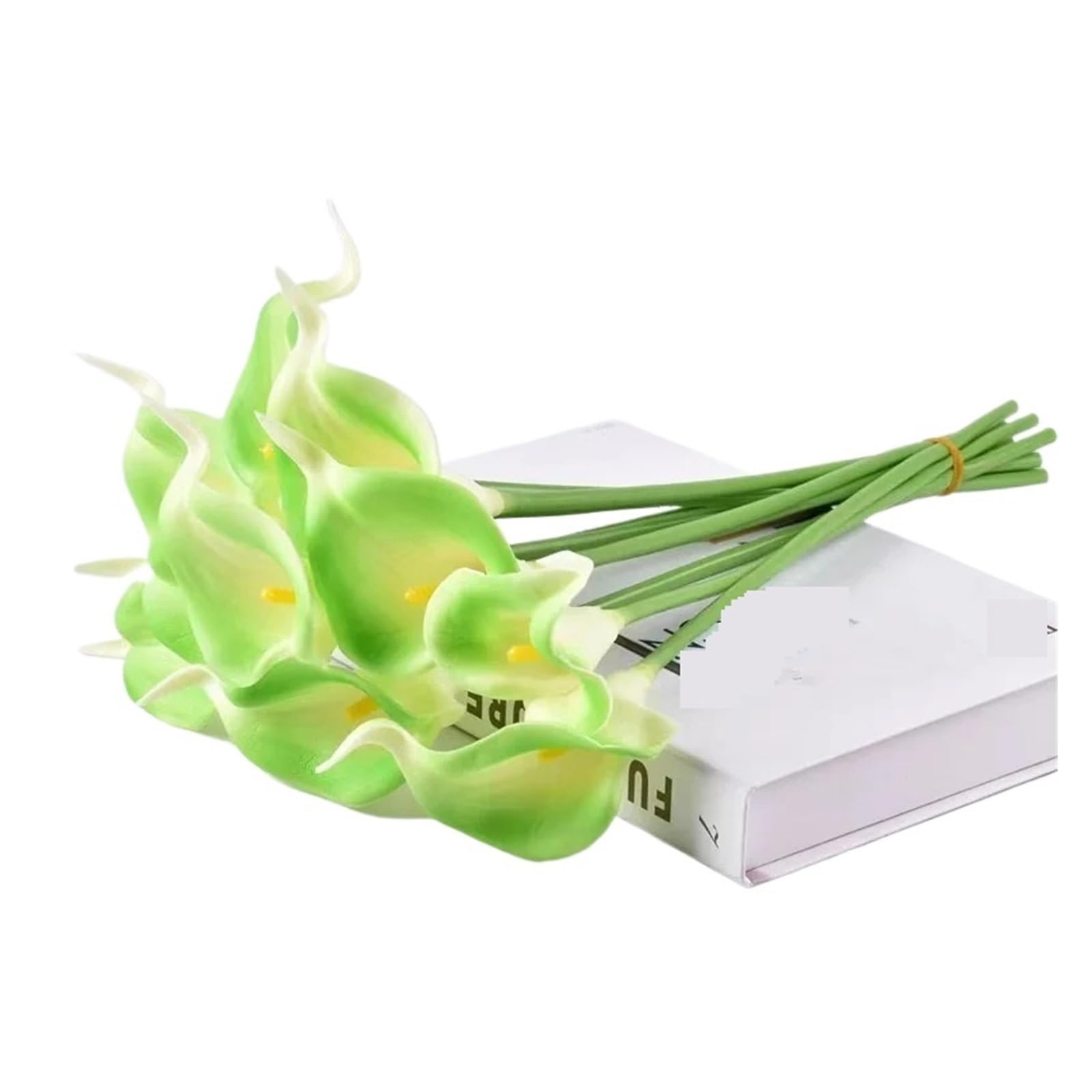 LuoAXINN Artificial Wedding Bouquet 10Pcs White Fake Calla Lily Artificial Flowers Bridal Wedding Bouquet Latex Flower Home Kitchen Office Decor(Green)
