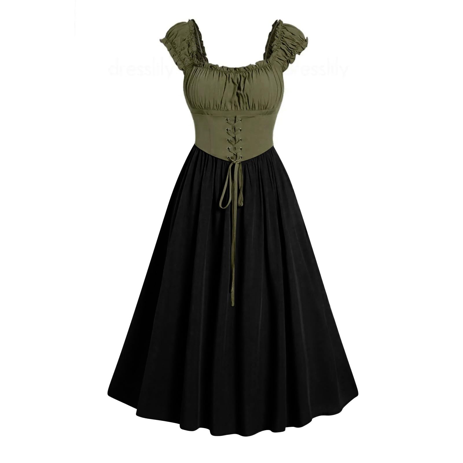 Dirndlkleid Damen Midi Baumwolle Dirndl Damen Midi Trachtenkleid Oktoberfest Trachtenmode Trachten Trachtenrock Germandress Dirndl Kleidung Schürze Spitze Kleid Knielang Dirndlschürze