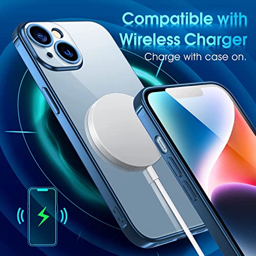 Image of VONZEE TPU Compatible with iPhone 14 Case 6.1 Inch, Luxury Electroplated Soft Edge Bumper Case, Full Camera Protection & Reinforced Corners Shockproof Case Cover|Transparent|Blue