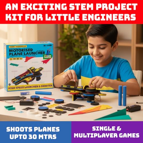 Image of Be Cre8v Motorized Plane Launcher & Power Shooter Kit - DIY STEAM Educational Toy for Kids Age 8-9-10-11-12-13-14 Years