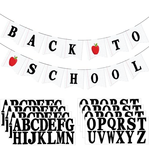 Image of Mooliwe Classroom Decor DIY Banner, Welcome Back to School Party Supply Custom Hanging Bunting Garland Kit with Letters for First Day of School Ambience Celebration Decoration(White,Notebook)