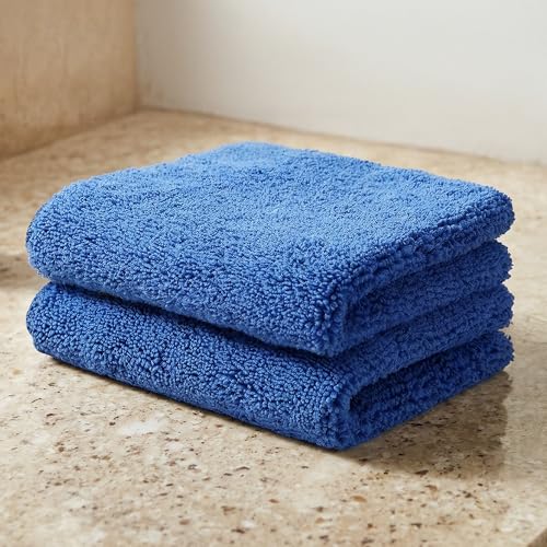 Image of Cutting EDGE 380 GSM - Set of 2 - Microfiber Car Cleaning Cloth, Ultra Soft Absorbent Towel, Scratch-Free Lint-Free for Car Detailing, Exterior Interior Glass, Blue (30 x 30 cm)