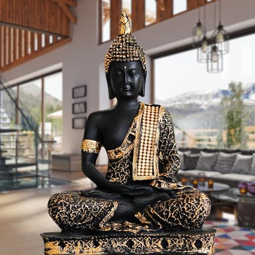 eCraftIndia Black & Golden Polyresin Handcrafted Meditating Lord Buddha Statue – Perfect for Home and Office Decor – Ideal for Meditation, Yoga Enthusiasts – Gift for Diwali, Birthday
