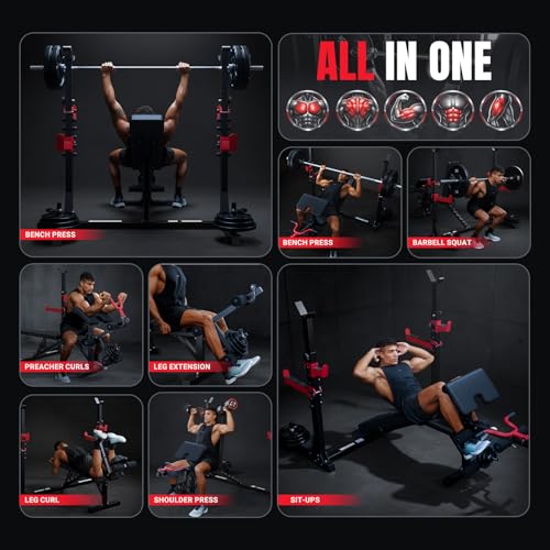 YOLEO Weight Bench with Rack - Bench Press Set, Leg Extension, Preacher Curl & Flat/Incline/Decline Full Body Workout Bench, Adjustable Olympic Weight Benches for Home Gym(47.44IN WIDE GRIP) - Image 5
