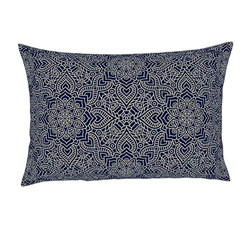 Image of Spaces Atrium Plus 210 TC 100% Cotton Queen Size Fitted Double Bedsheet with 2 Pillow Covers (Floral, 60 inch X 78 inch Inches ) - Blue
