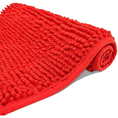 Eanpet Chenille Bath Mat Non-Slip Microfiber Floor Mat Baby Bath Mat for Kids Ultra Soft Washable Bathroom Dry Fast Water Absorbent Shower Mat Area Rugs (23.6" x 34.6", Red) Cover