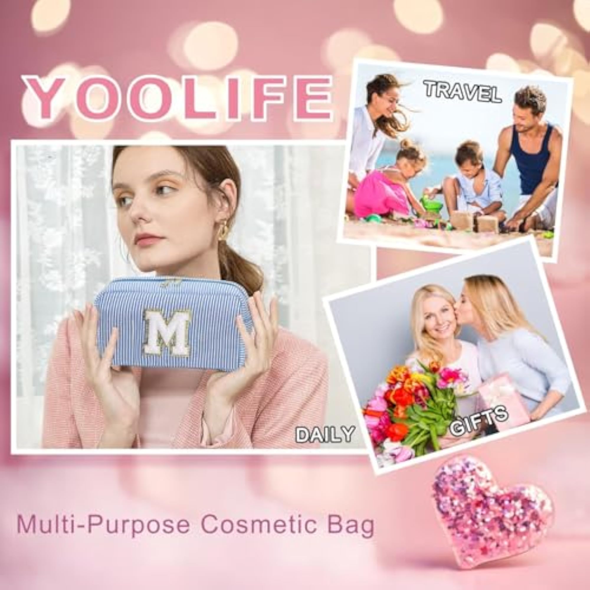 Personalized Large Cute Pink Makeup Bag for Women