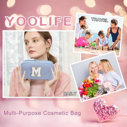 Image of YOOLIFE Initial Makeup Bag for Women - Monogram Cute Makeup Bags Cosmetic Case Toiletry Pouch for Women Her Best Friend Sister Teacher, Personalized Birthday Gifts for Women, Blue Y