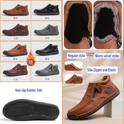 Men's Mid-top Chukka Boots,Fall Winter Fashion Vintage Leather Handmade Non-Slip Side Zip Driving Casual Dress Shoes2