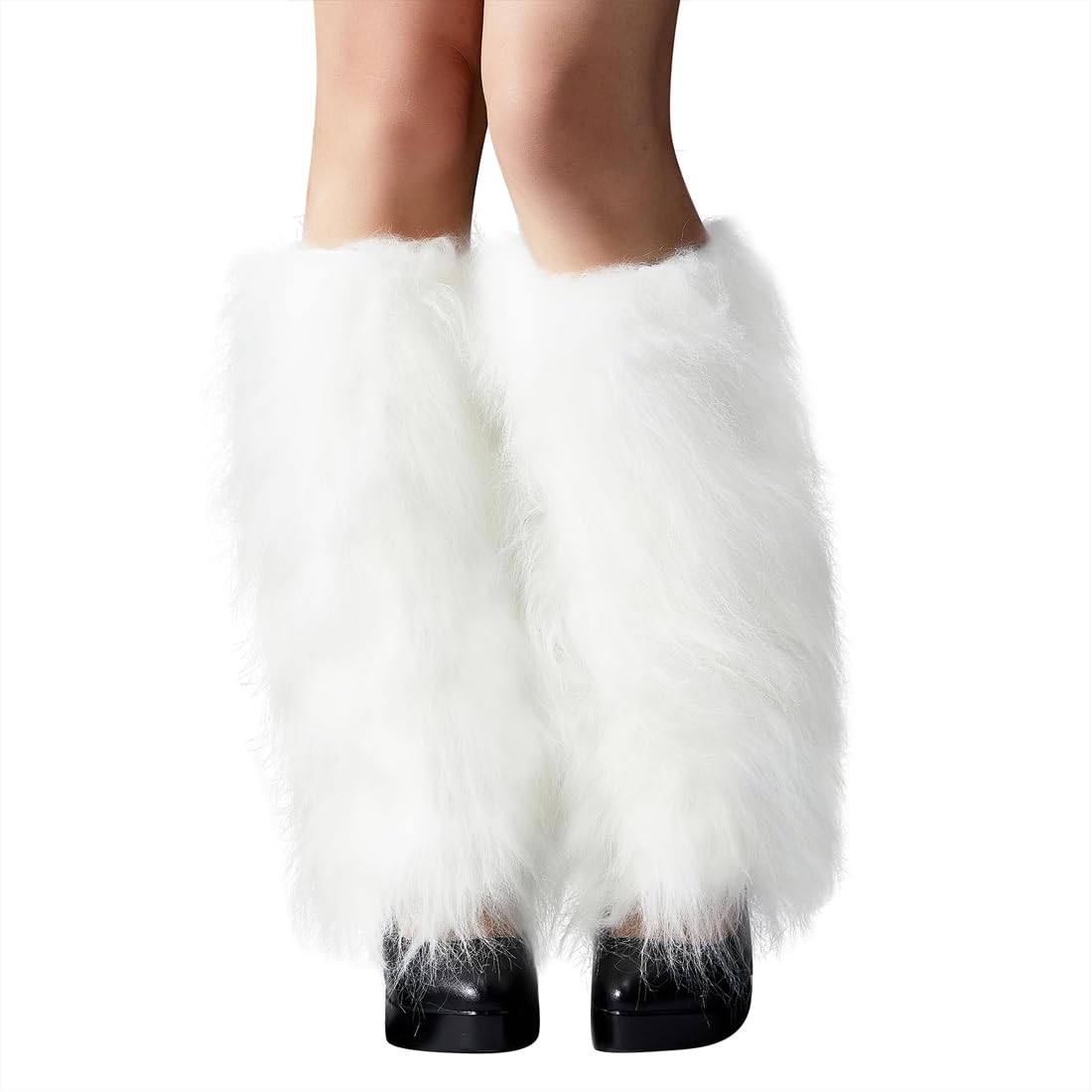 Calentadores De Piernas De Felpa Para Mujer – Suaves, Elásticos Y Muy Cálidos – Puños De Piel Artificial Para Invierno (Blanco, 45 Cm)