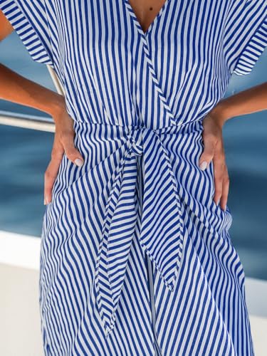 Image of CUPSHE Women's V Neck Wrap Dress Twisted Slit Pleated Waist Tie Short Sleeve Summer Midi Dresses