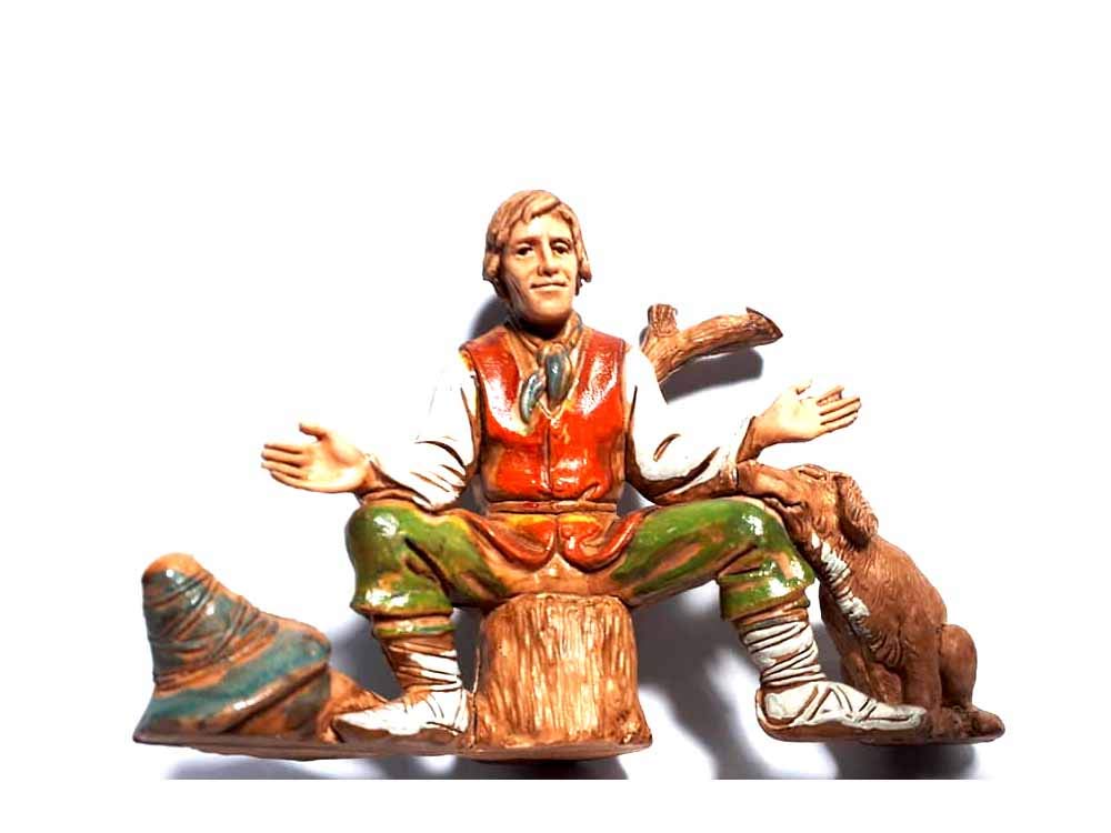 Berger Doppi Landi 10 cm figurine crèche Noël homme assis chien San Gregorio Armeno