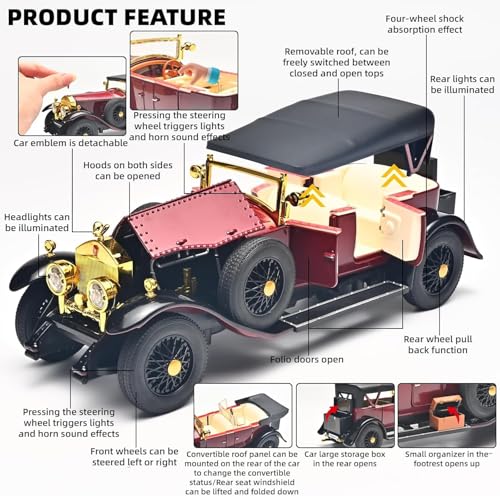 Image of Invite 1:24 Diecast Cars Phantom Generation Vintage Car Collectibles,Die Cast Metal Pull Back Cars with Lights and Sounds | Model Car Kits Adults and Boys [Multicolor]