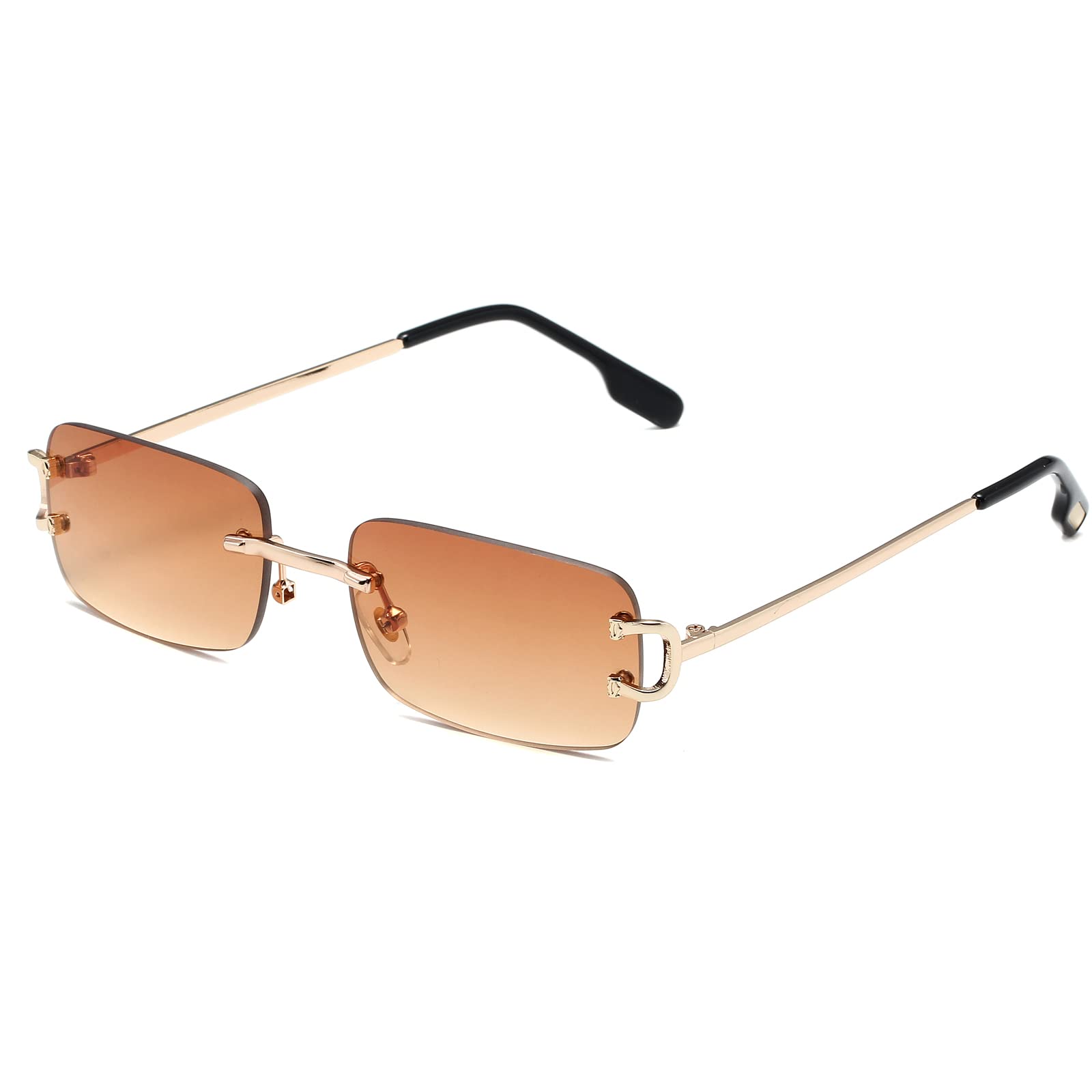 Rimless Rectangle Sunglasses for Women Men,Retro Frameless Eyewear Sun Glasses
