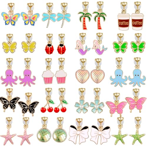 [SYNLIN] 20 Pairs Kids Clip on Earrings Set for Girls Comfortable Non-Pierced Jewelry with Cute Butterfly Mermaid Heart Designs Play Ear Clips for Toddlers Little Girls Princess Dress Up Party Favors