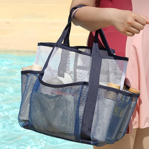 Women's Mesh Beach Bag, Travel Tote Bag, Multi-Pocket Mesh Organizer, Spacious Storage, Comfortable Shoulder Straps,4