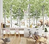 TUNDJ - Kids Wallpaper Green Forest Animal Wall Mural for Children's Room Nursery Bedroom（Not Peel and Stick）