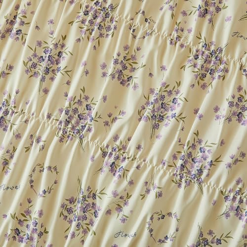 Image of VM VOUGEMARKET Shirred Duvet Cover Set Twin,Vintage Purple Floral