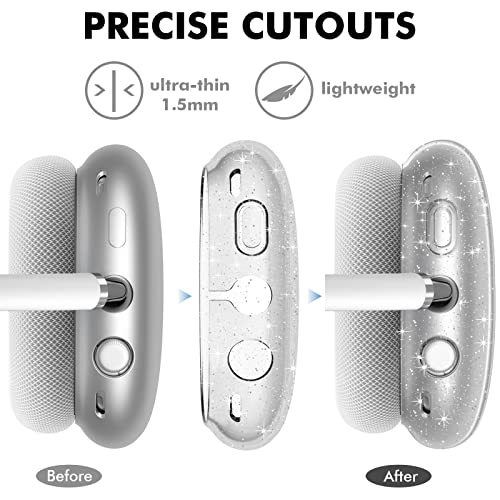 Niutrendz Clear Case For Airpods Max Case Cover Soft Tpu Protective Ear Cups Covers Accessories【Anti-Fingerprint, Anti-Scratch & Anti-Dust】 (Glitter) #TOP3