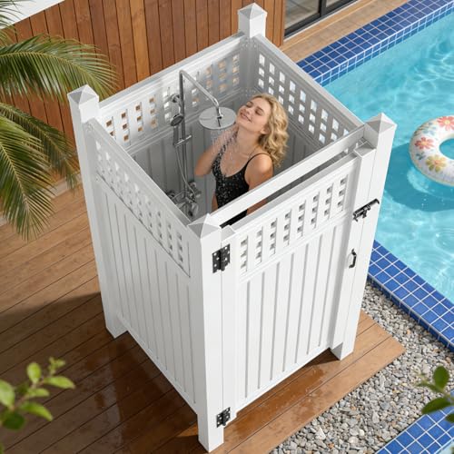 Outdoor Shower Enclosure Rust-Proof Engineering Grade PVC Privacy Shower Station Outdoor Shower Easy DIY Assembly for Pool Beach Backyard 81 H x 46 W x 46 (Not included shower)