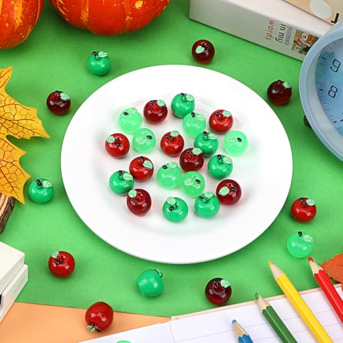 Image of JUNEBRUSHS 50 Pcs Mini Resin Apples Red Green Tiny Apples Figurines